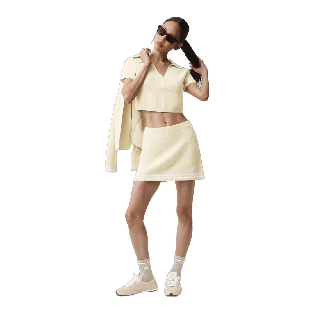 alo Tennis Club Sweater Knit Skirt - Oatmeal/White - Image 5