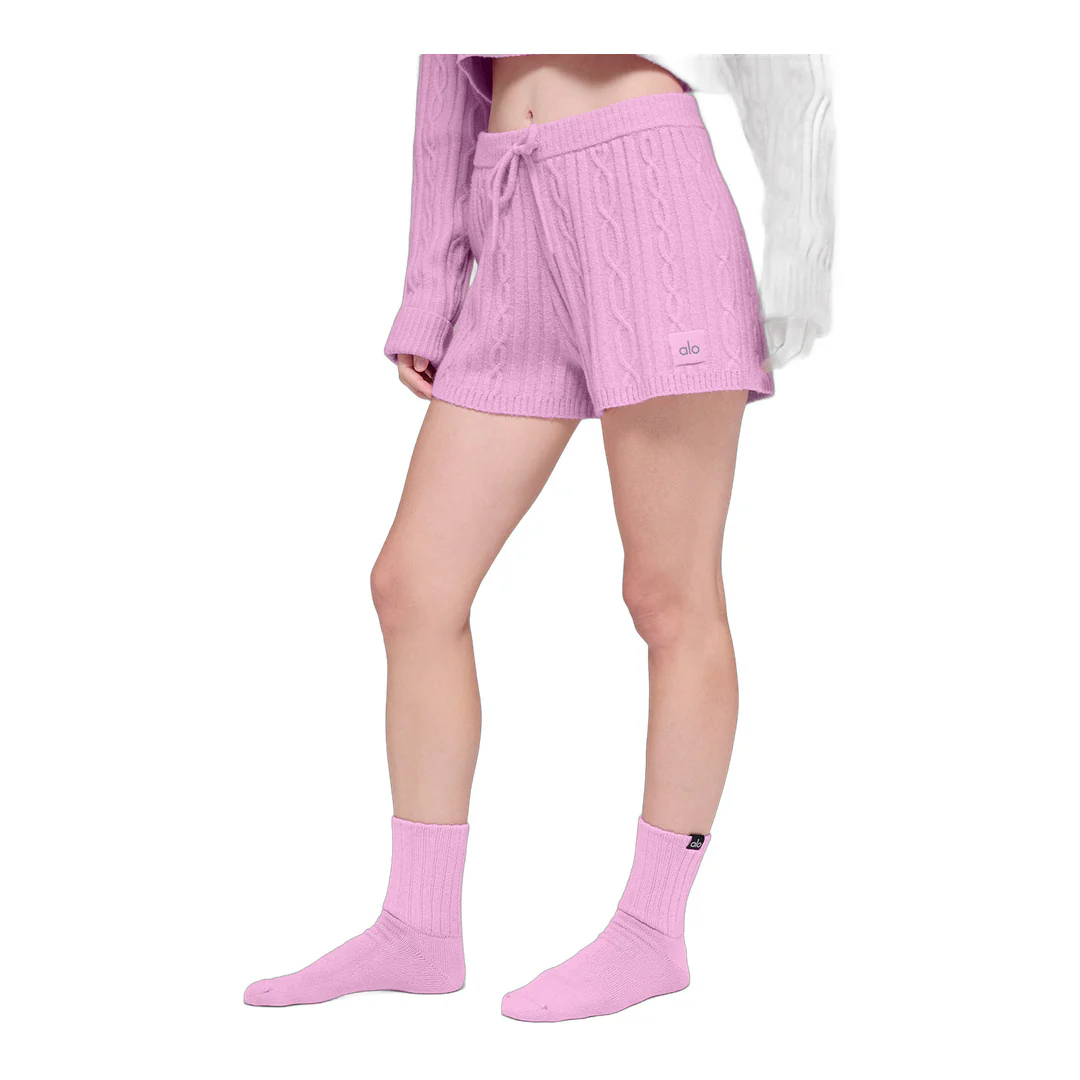 alo Cable Knit Winter Bliss Short - Candy Heart Pink - Image 2