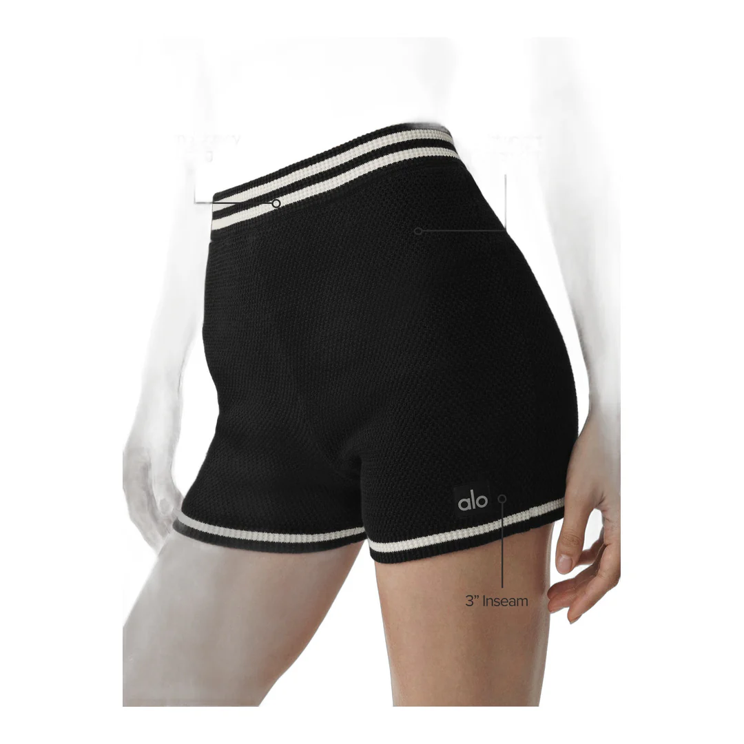 alo Tennis Club Sweater Knit Hot Short - Black/Ivory - Image 2