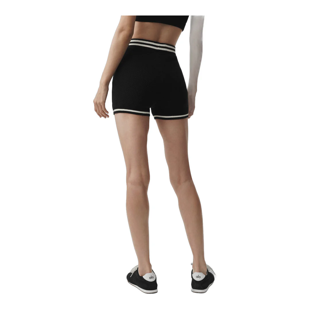 alo Tennis Club Sweater Knit Hot Short - Black/Ivory - Image 3