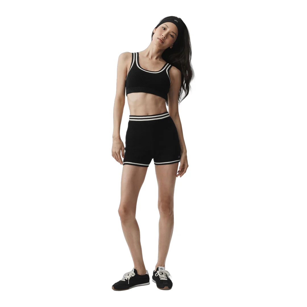 alo Tennis Club Sweater Knit Hot Short - Black/Ivory - Image 5