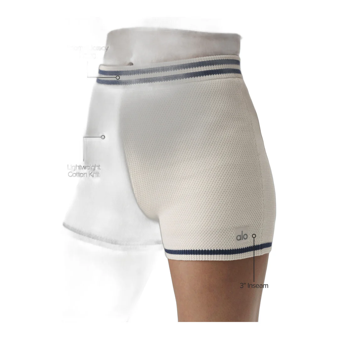 alo Tennis Club Sweater Knit Hot Short - Ivory/Navy - Image 2
