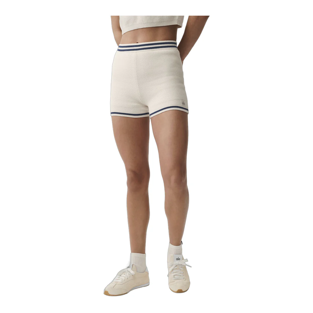 alo Tennis Club Sweater Knit Hot Short - Ivory/Navy - Image 3