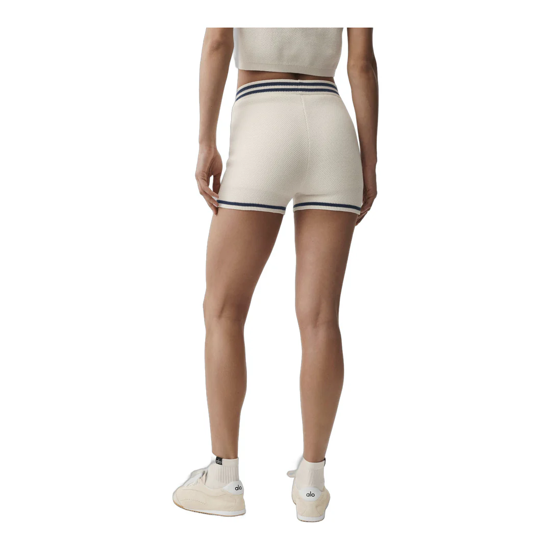 alo Tennis Club Sweater Knit Hot Short - Ivory/Navy - Image 4