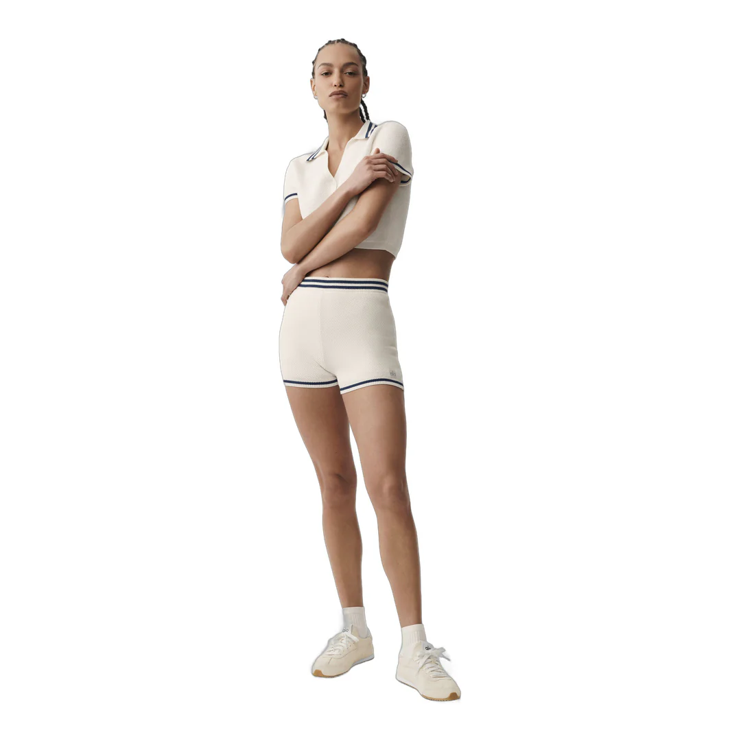 alo Tennis Club Sweater Knit Hot Short - Ivory/Navy - Image 6