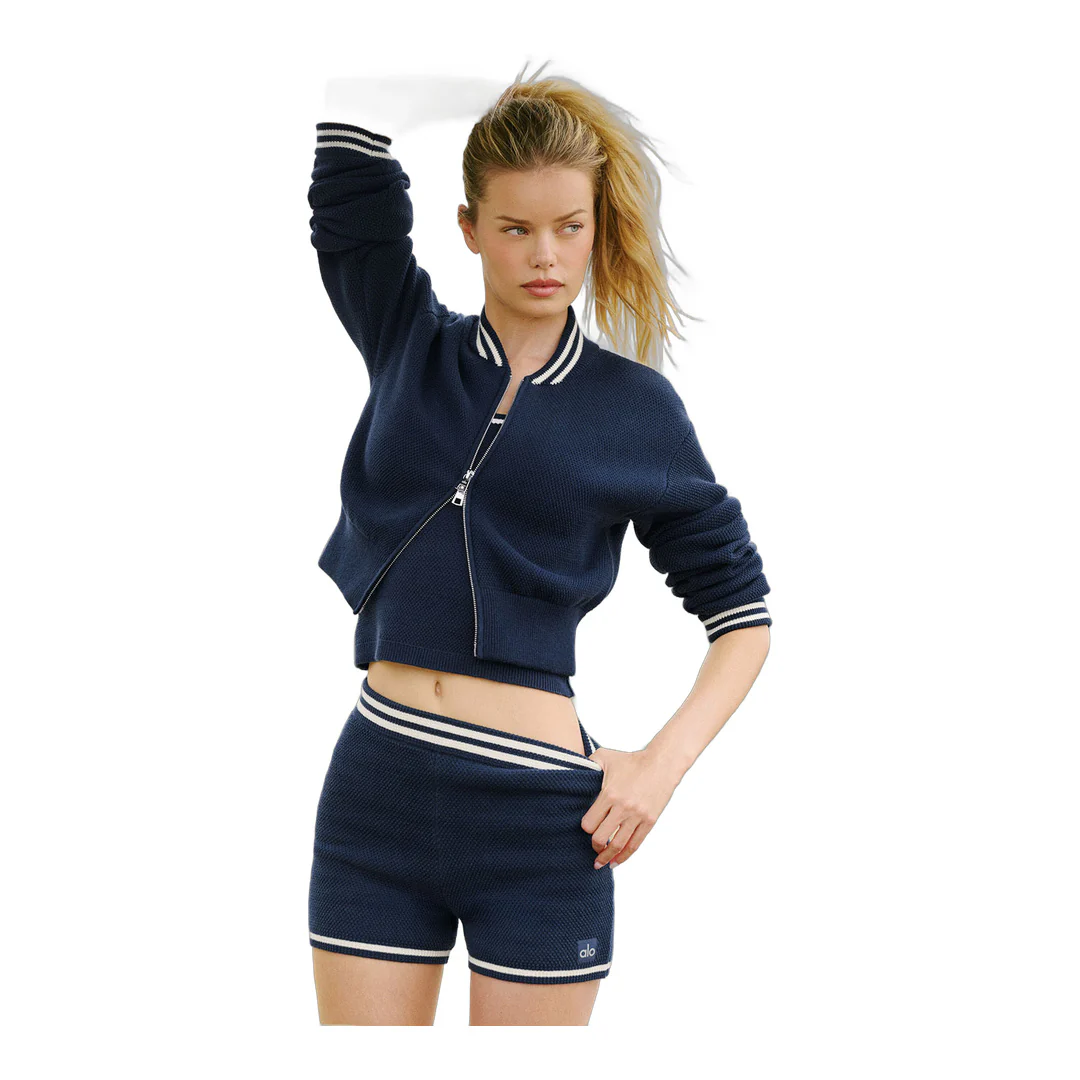 alo Tennis Club Sweater Knit Hot Short - Navy/Ivory