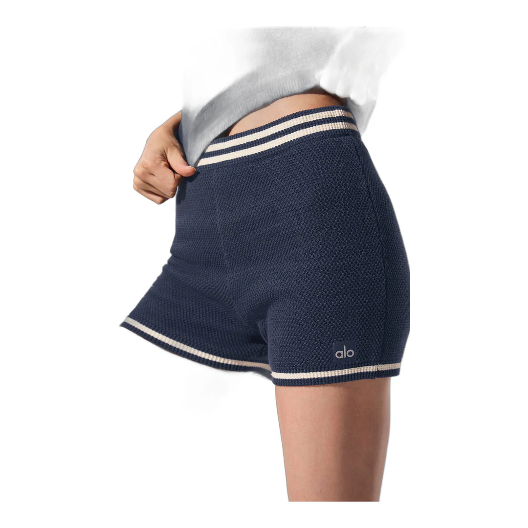 alo Tennis Club Sweater Knit Hot Short - Navy/Ivory - Image 2