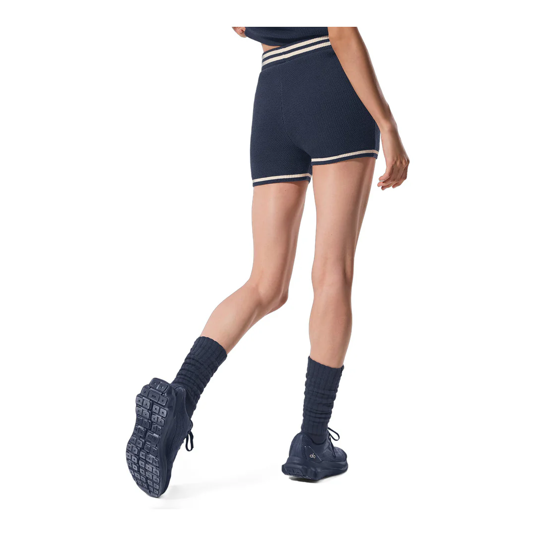 alo Tennis Club Sweater Knit Hot Short - Navy/Ivory - Image 3