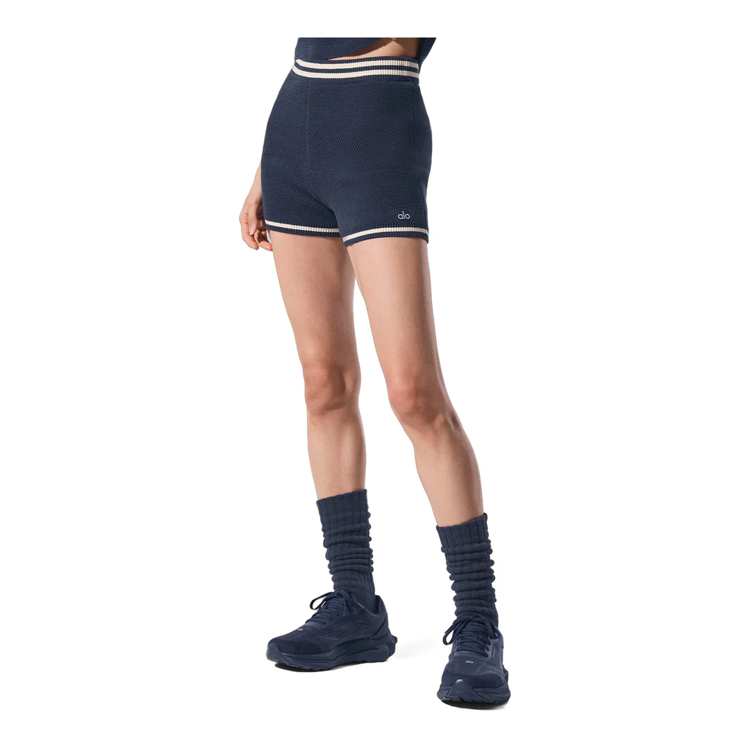 alo Tennis Club Sweater Knit Hot Short - Navy/Ivory - Image 4