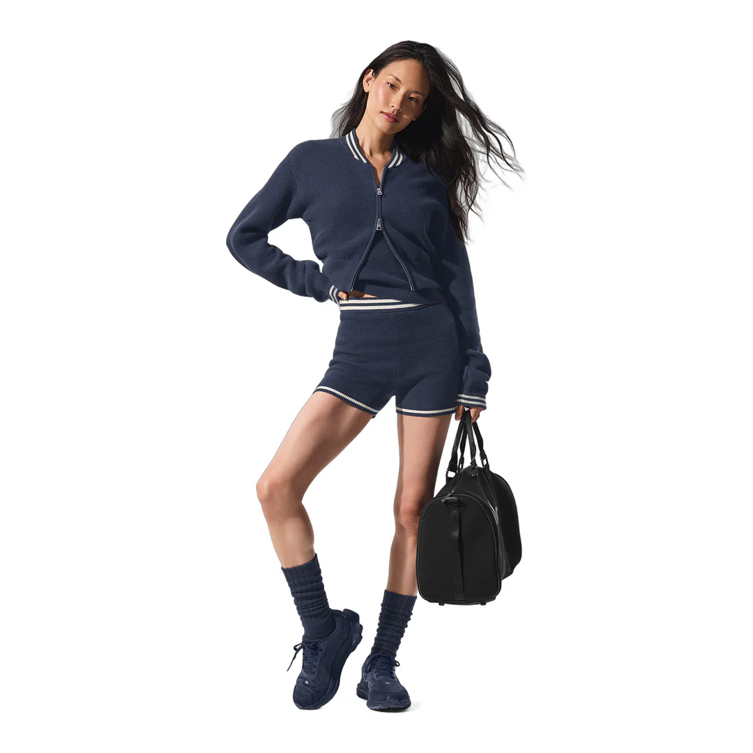 alo Tennis Club Sweater Knit Hot Short - Navy/Ivory - Image 5
