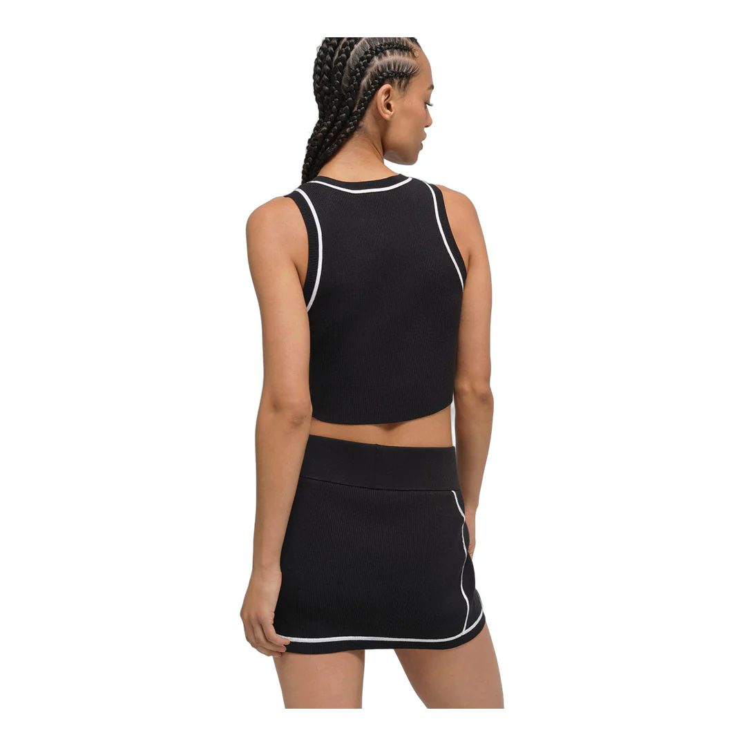 alo Ribbed Sweater Knit Highline Mini Skirt - Black/White - Image 2