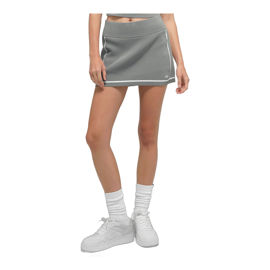 alo Ribbed Sweater Knit Highline Mini Skirt - Lunar Grey/White