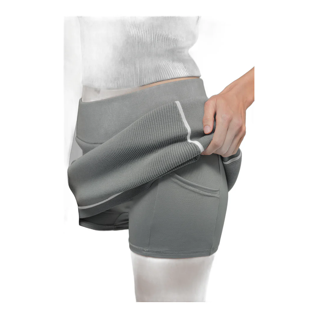 alo Ribbed Sweater Knit Highline Mini Skirt - Lunar Grey/White - Image 2