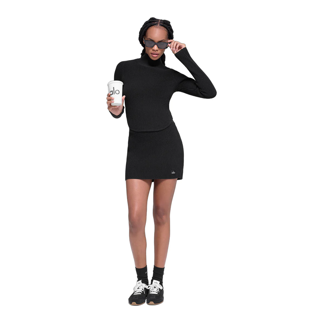 alo Denim Knit High-Waist Skirt - Black/Anthracite