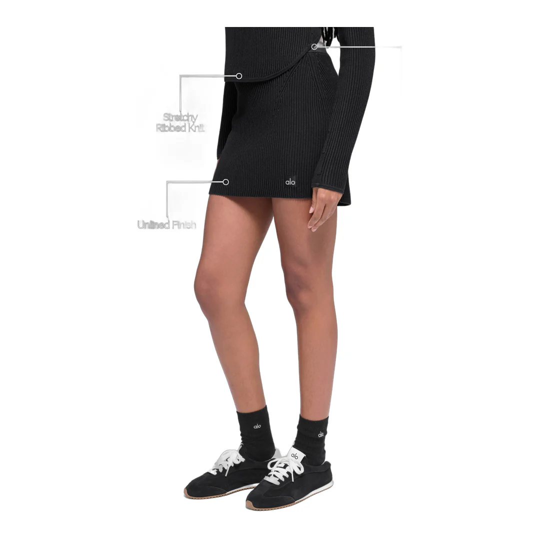 alo Denim Knit High-Waist Skirt - Black/Anthracite - Image 2