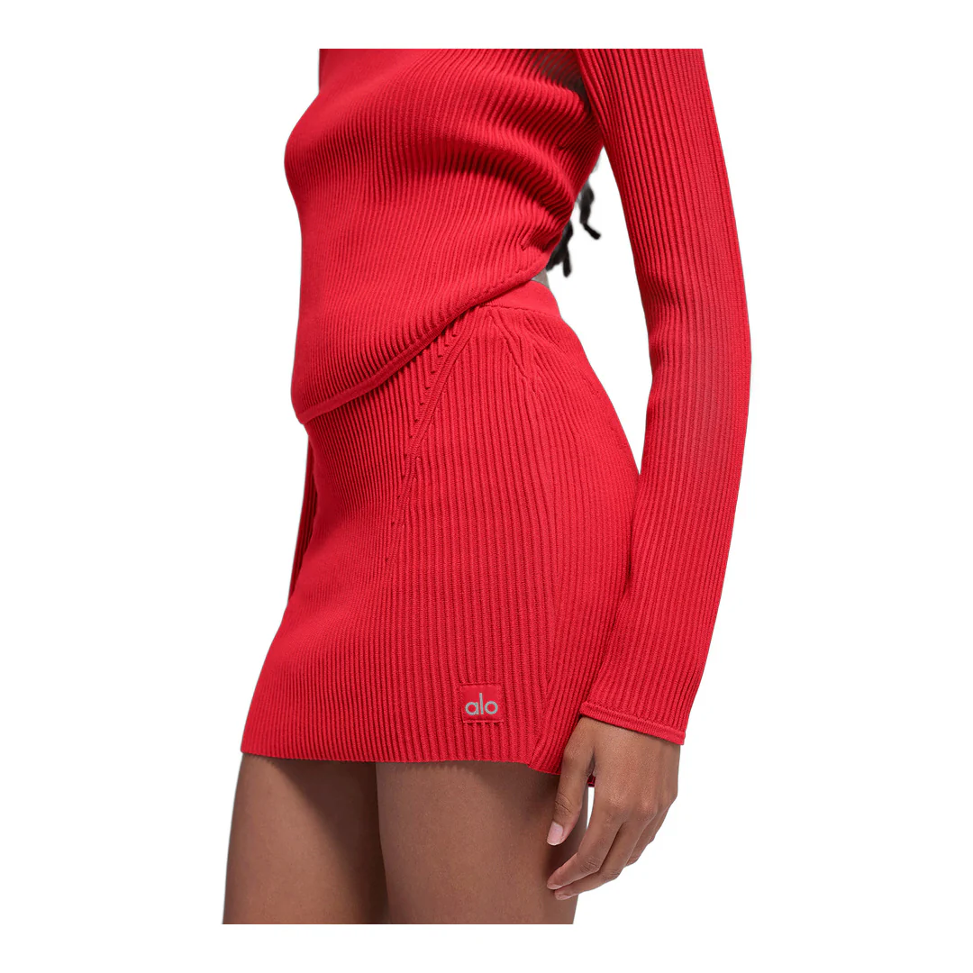 alo Denim Knit High-Waist Skirt - Bright Red - Image 2