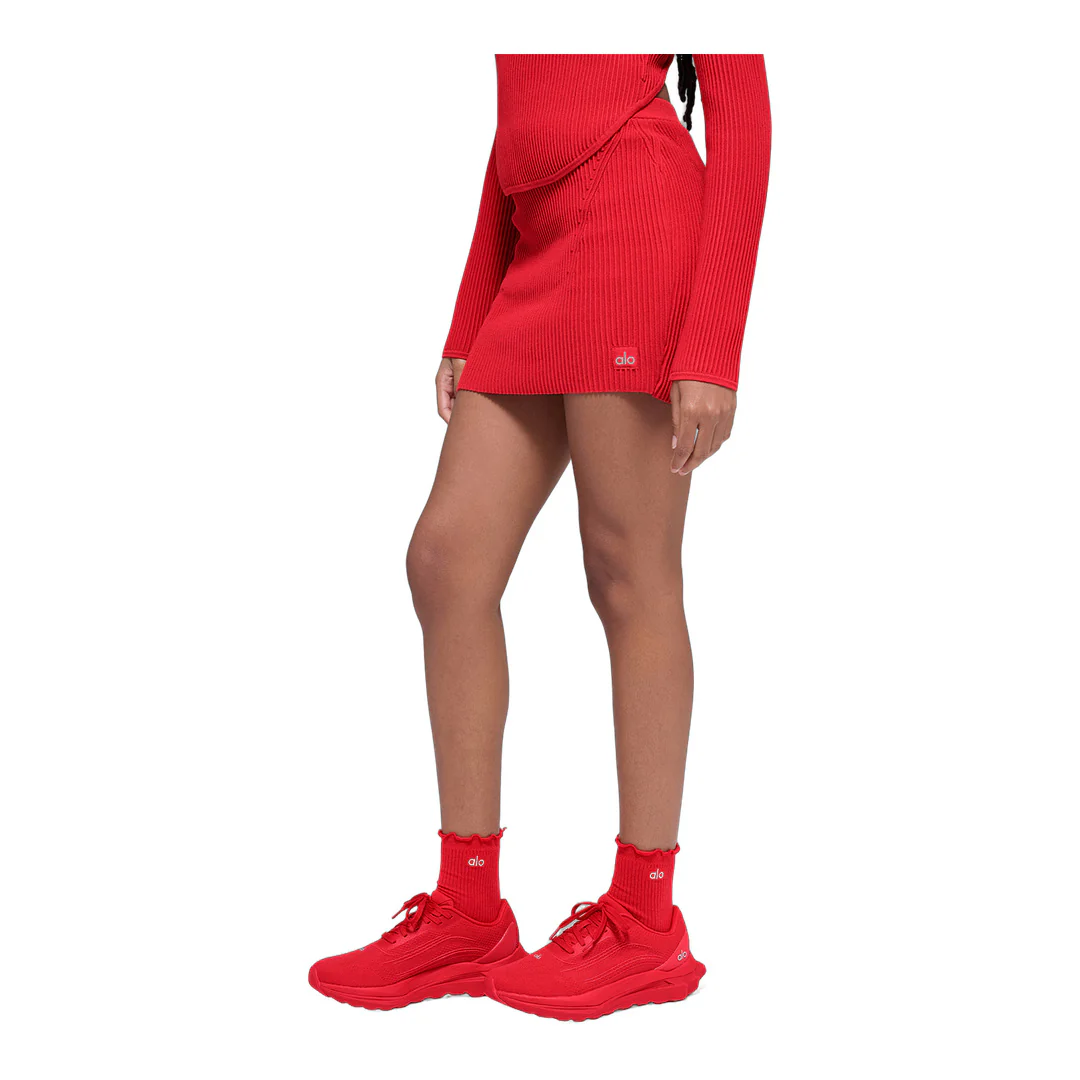 alo Denim Knit High-Waist Skirt - Bright Red - Image 3