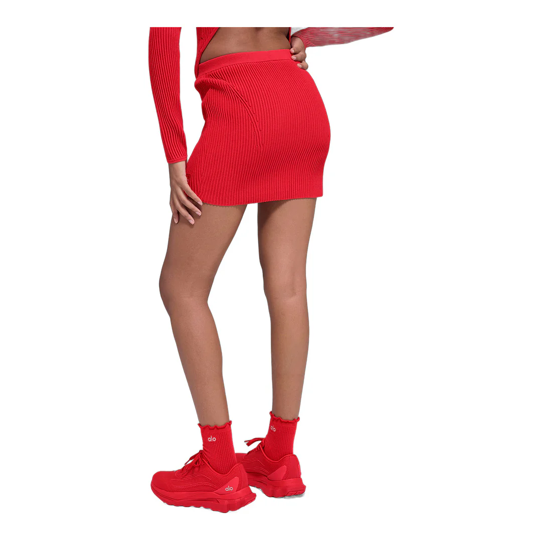 alo Denim Knit High-Waist Skirt - Bright Red - Image 4