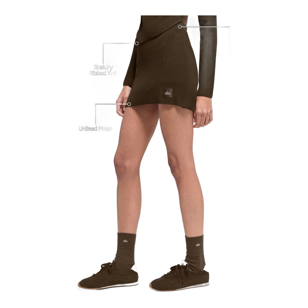 alo Denim Knit High-Waist Skirt - Espresso/Black - Image 2