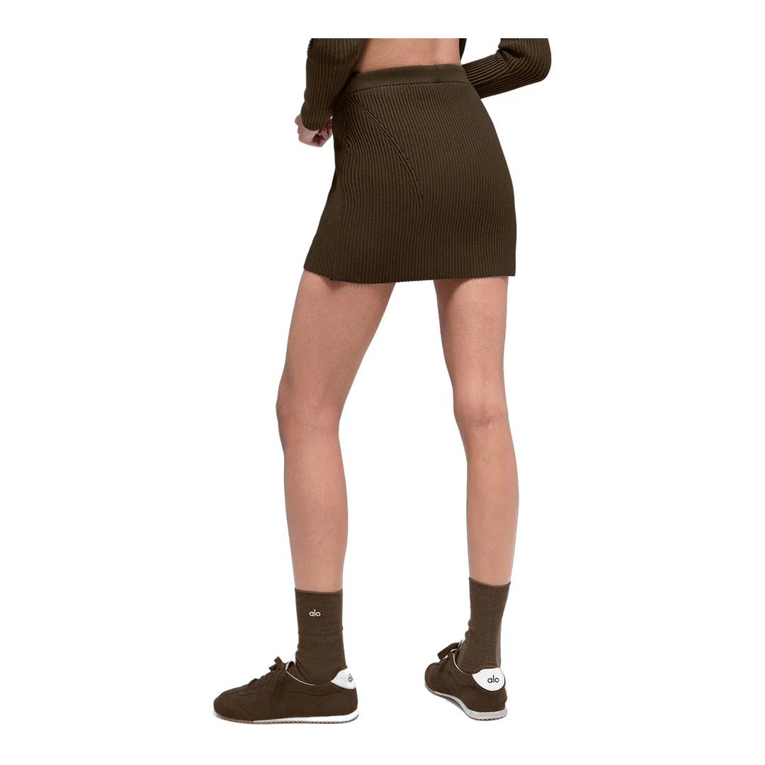 alo Denim Knit High-Waist Skirt - Espresso/Black - Image 3