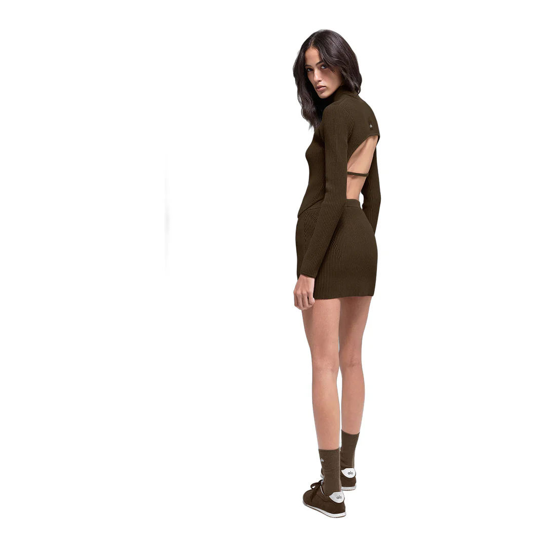 alo Denim Knit High-Waist Skirt - Espresso/Black - Image 4