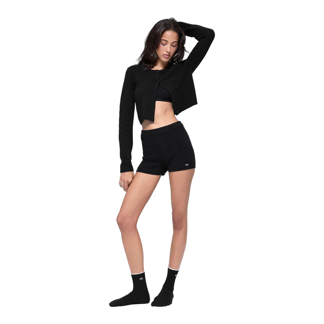 alo Wool Cashmere Ribbed Noble Short - Black - Image 5