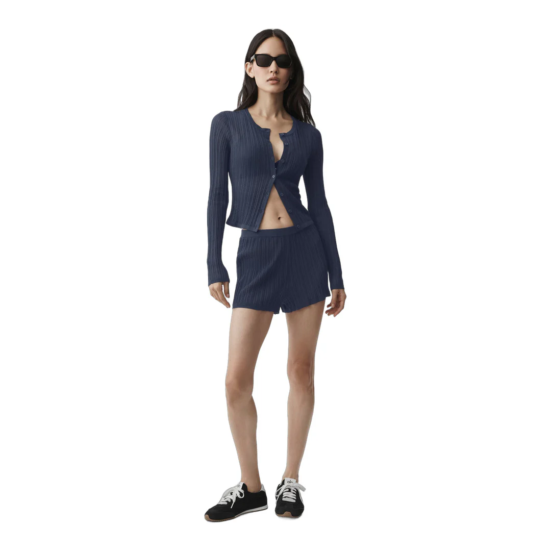 alo Sweater High-Waist Sunlit Short - Navy - Image 4