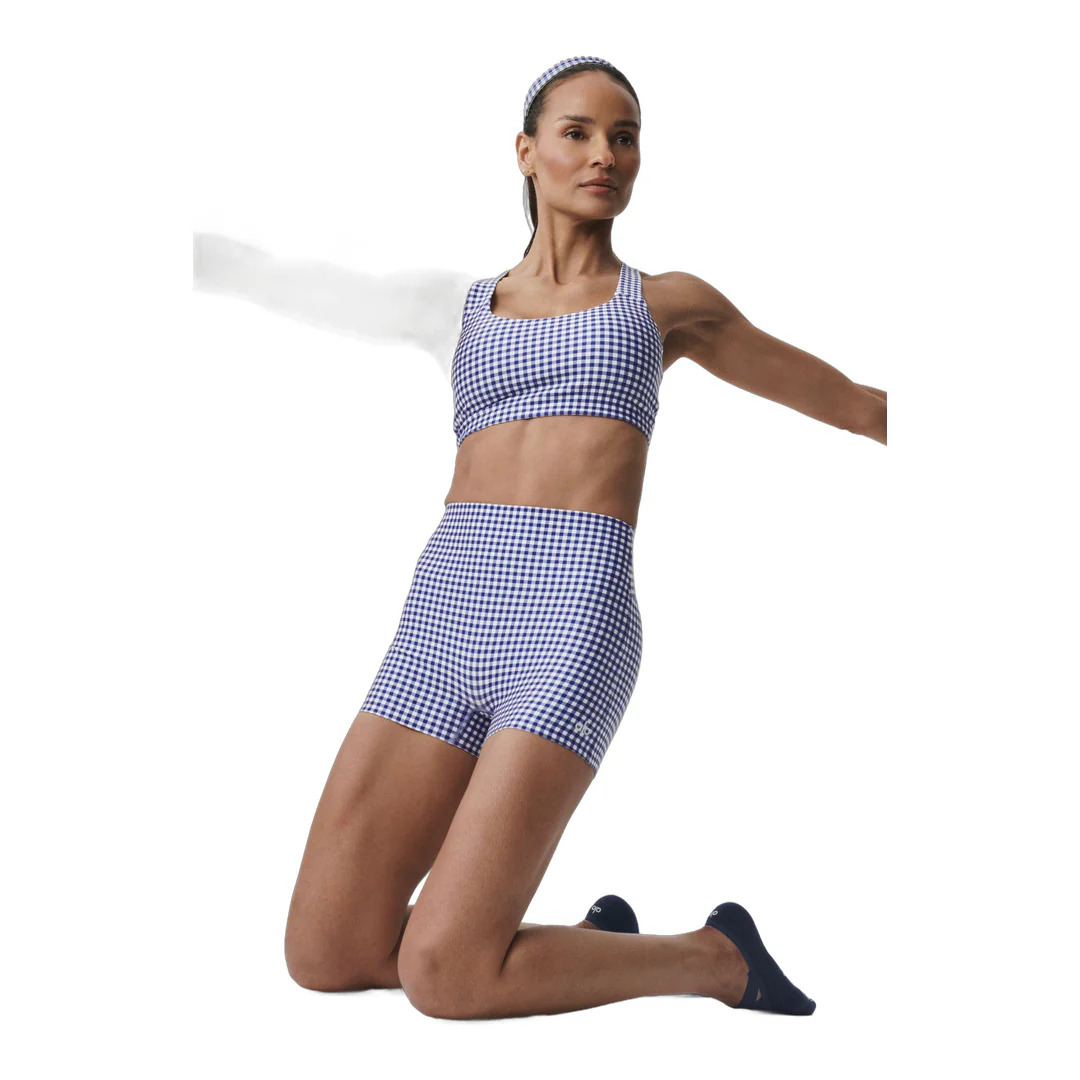 alo 3" Airlift Gingham High-Waist Sleek Short - Navy Gingham - Image 5