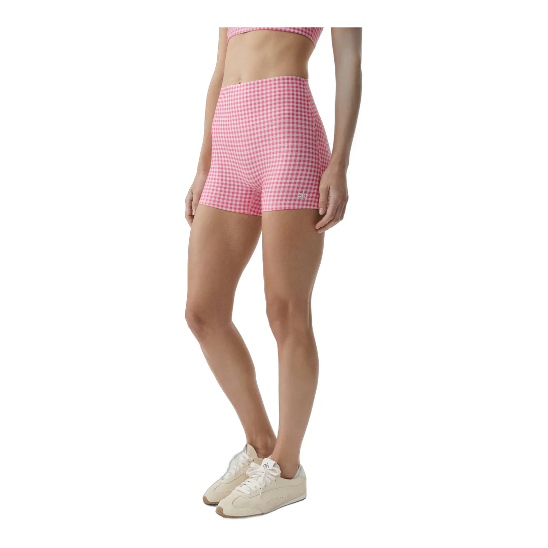 alo 3" Airlift Gingham High-Waist Sleek Short - Paradise Pink Gingham