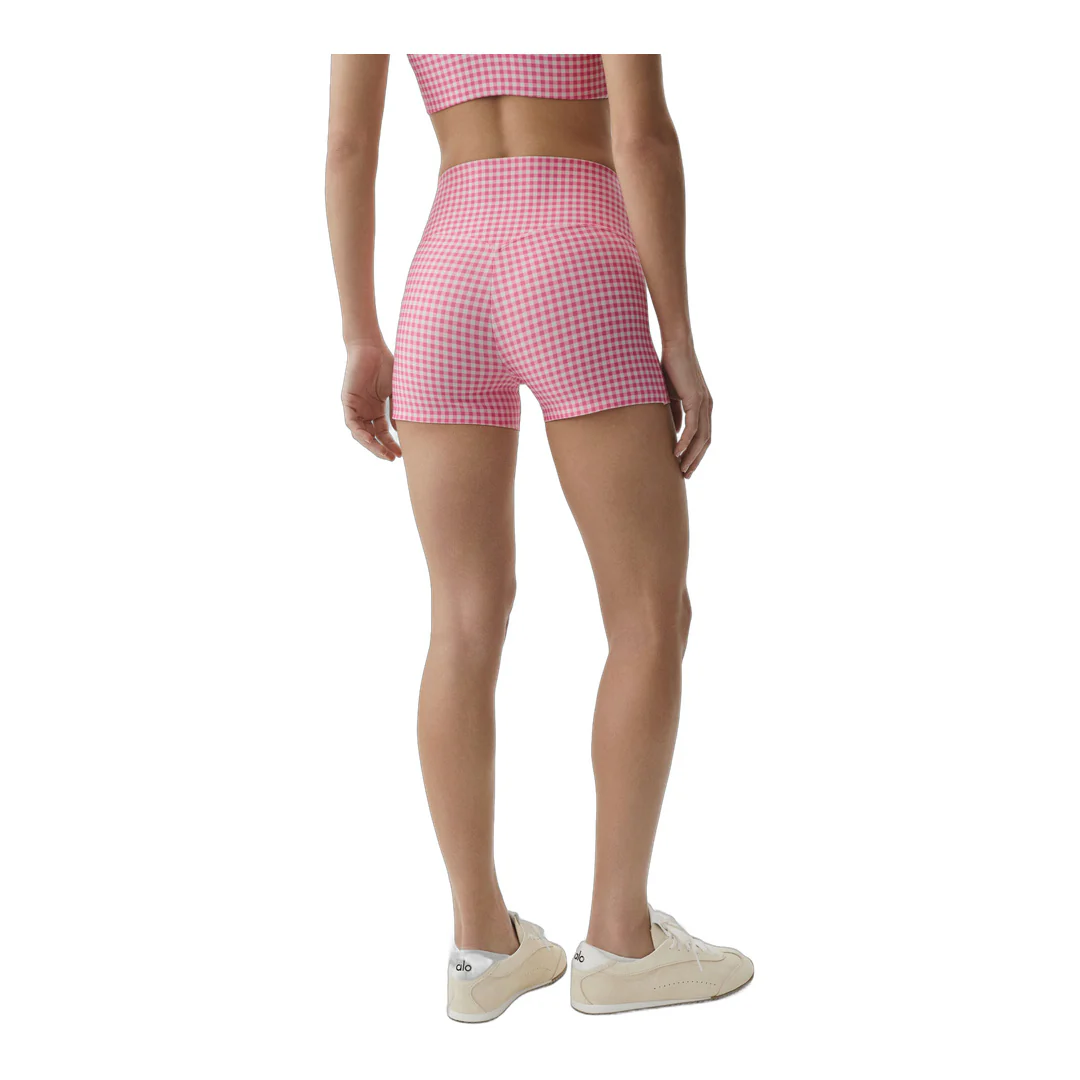 alo 3" Airlift Gingham High-Waist Sleek Short - Paradise Pink Gingham - Image 2