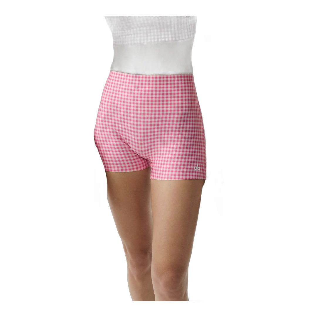 alo 3" Airlift Gingham High-Waist Sleek Short - Paradise Pink Gingham - Image 3