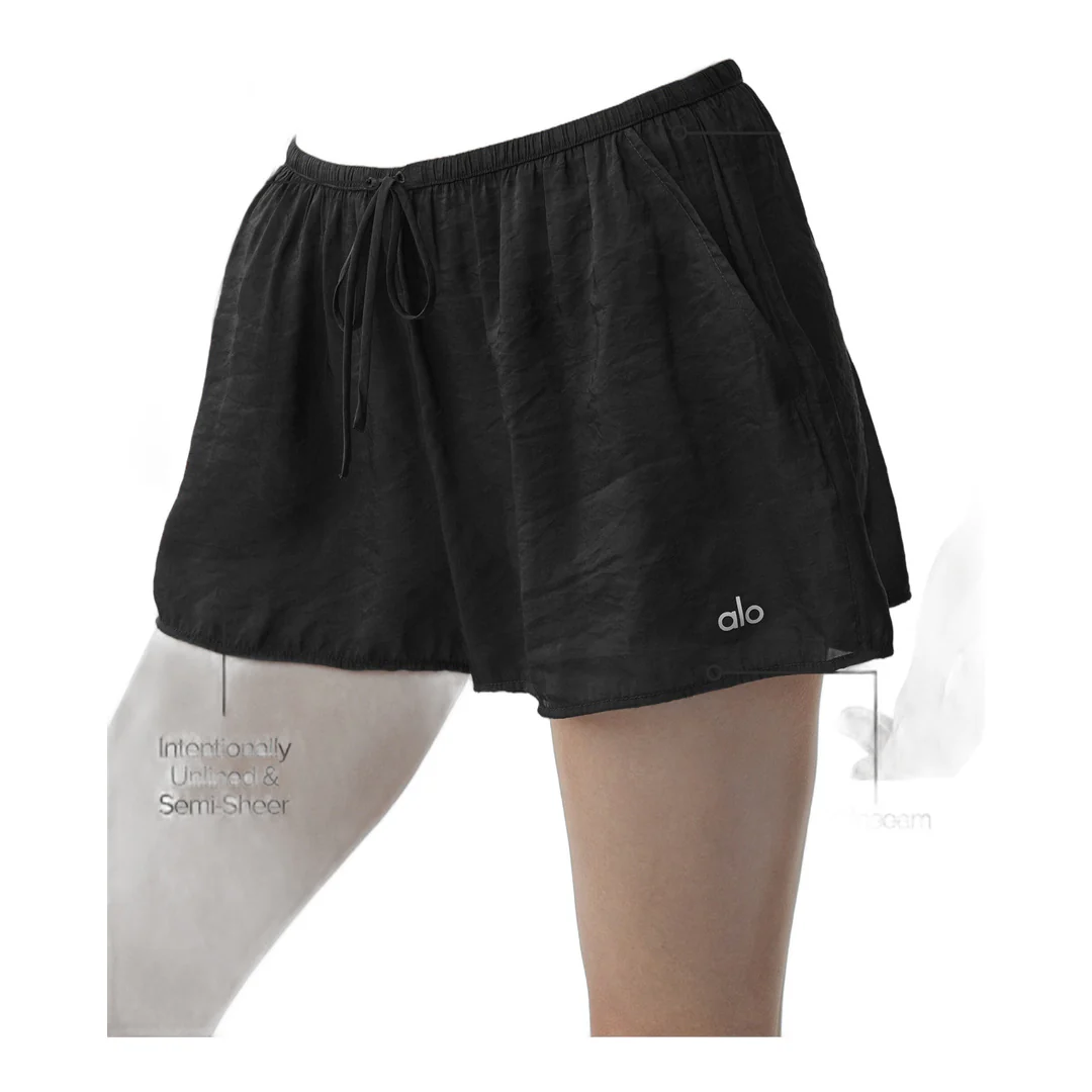 alo Semi-Sheer Golden Hour Mid-Rise Short - Black - Image 2