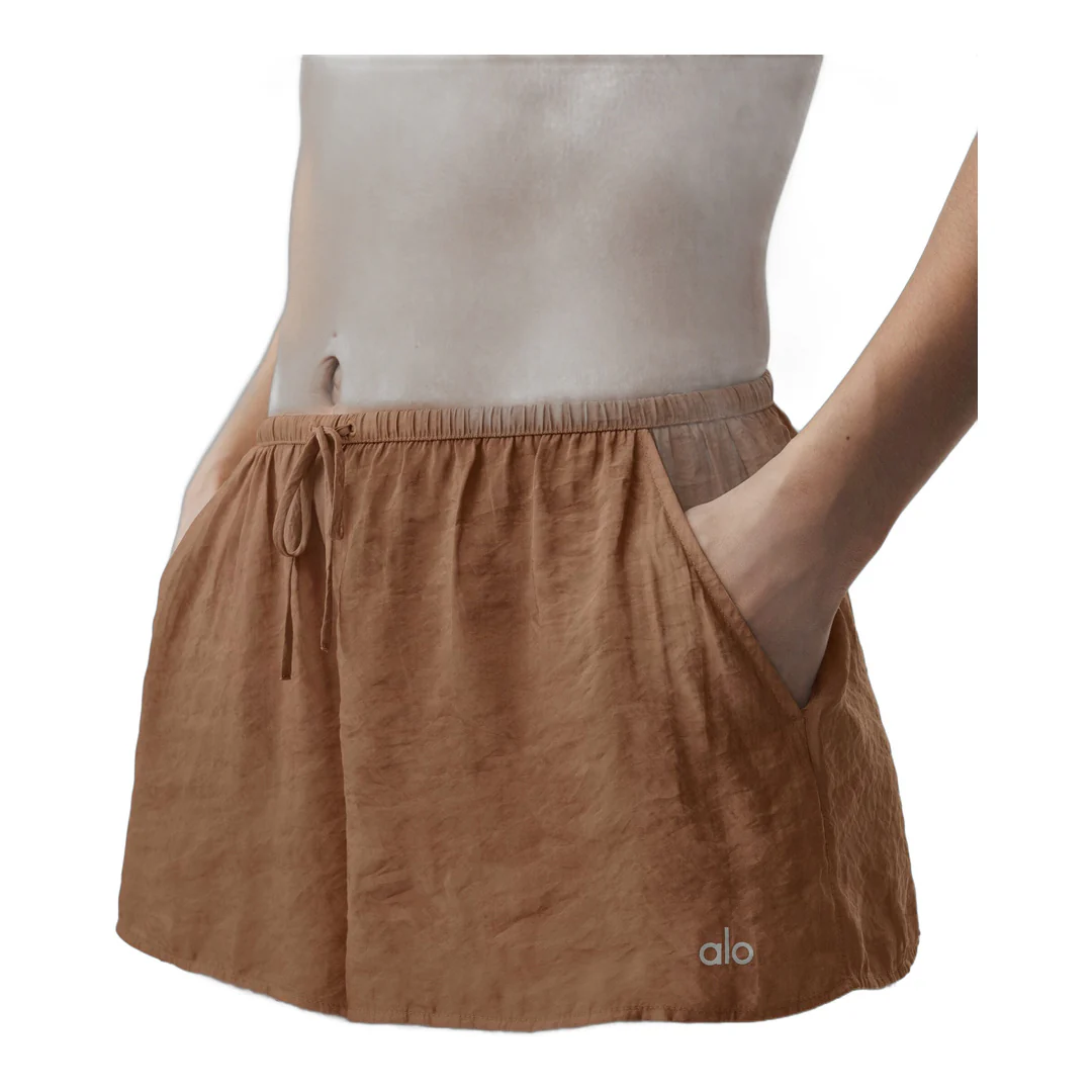alo Semi-Sheer Golden Hour Mid-Rise Short - Sun Kissed Brown - Image 3