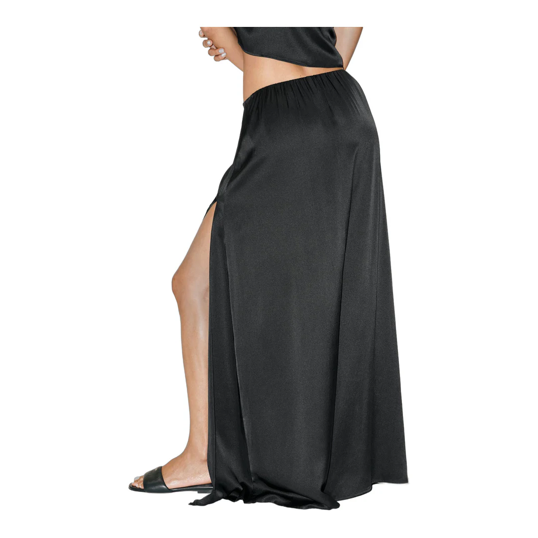 alo Silk Blend Low-Rise Radiance Long Skirt - Black - Image 2