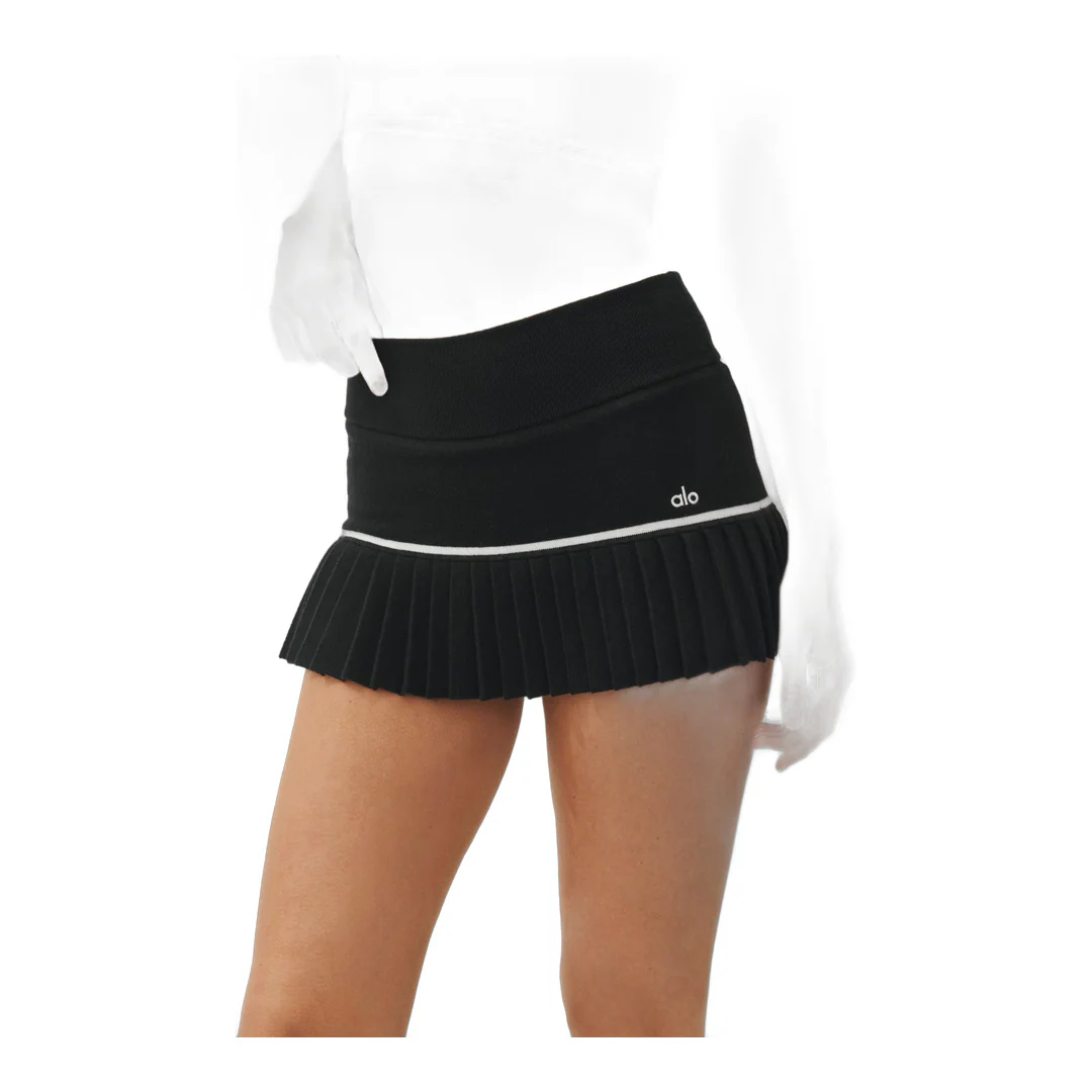 alo Cotton Cashmere High-Waist My Serve Tennis Skirt - Black/White - Image 3