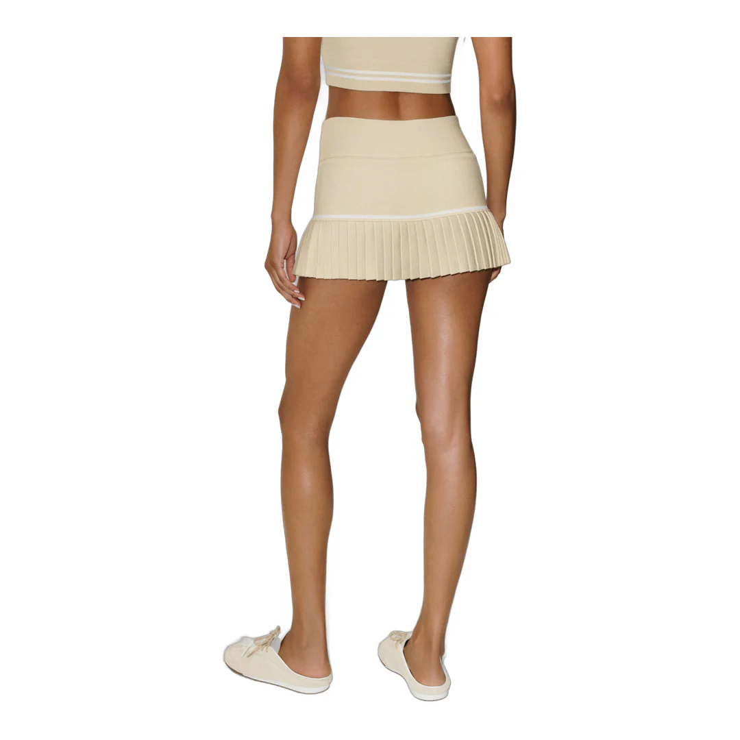 alo Cotton Cashmere High-Waist My Serve Tennis Skirt - Sandy Beige/White - Image 3