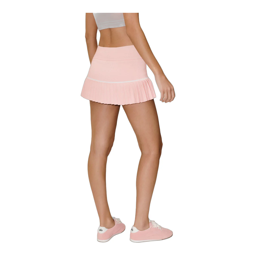 alo Cotton Cashmere High-Waist My Serve Tennis Skirt - Sundrenched Pink/White - Image 4