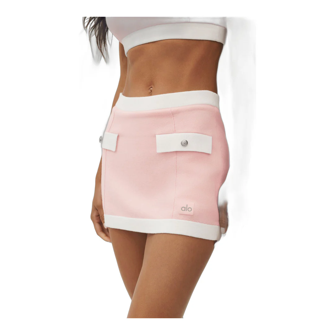 alo Cotton Cashmere High-Waist Capri Dream Skirt - Sundrenched Pink/White - Image 3