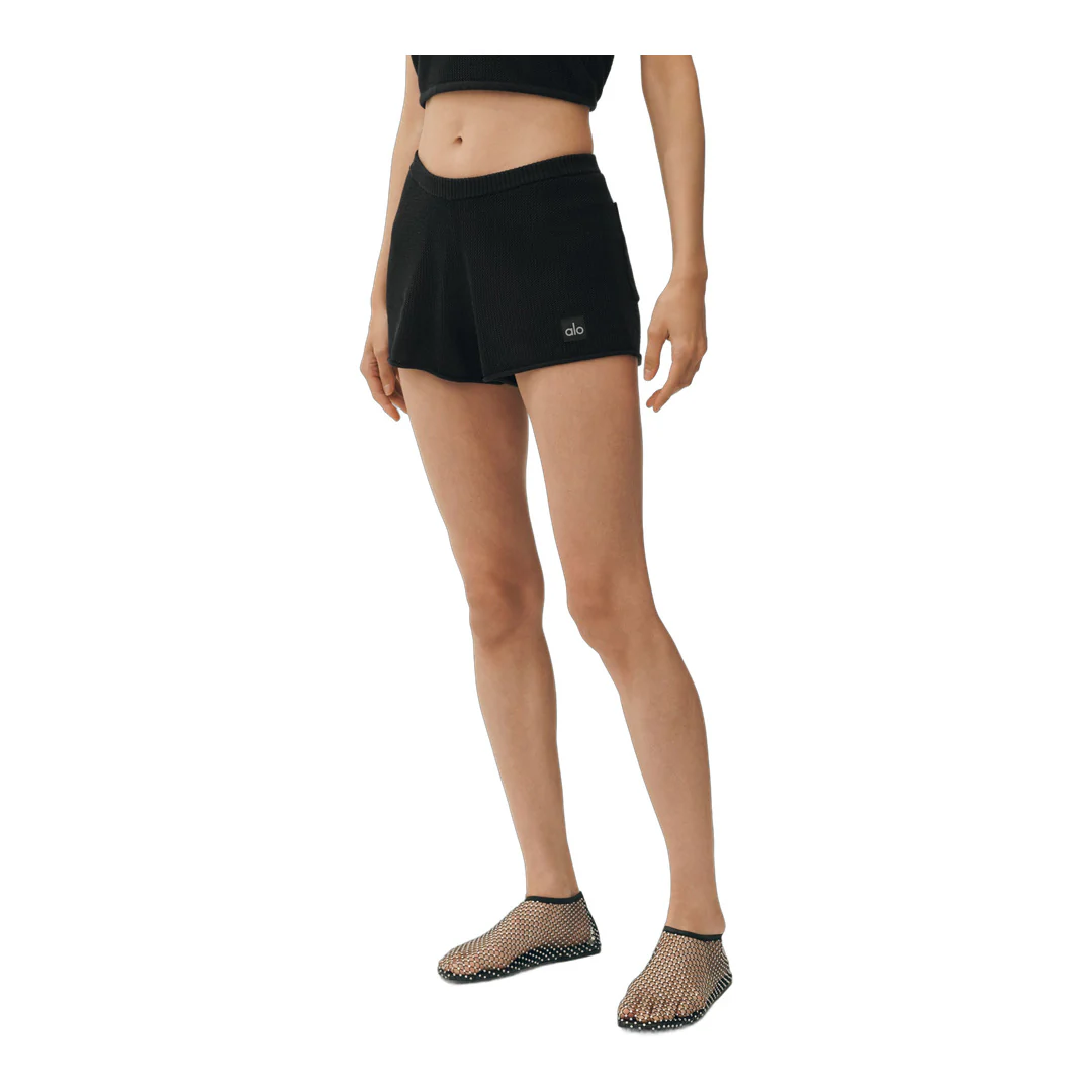 alo Silk Cashmere Mid-Rise Heatwave Short - Black - Image 3