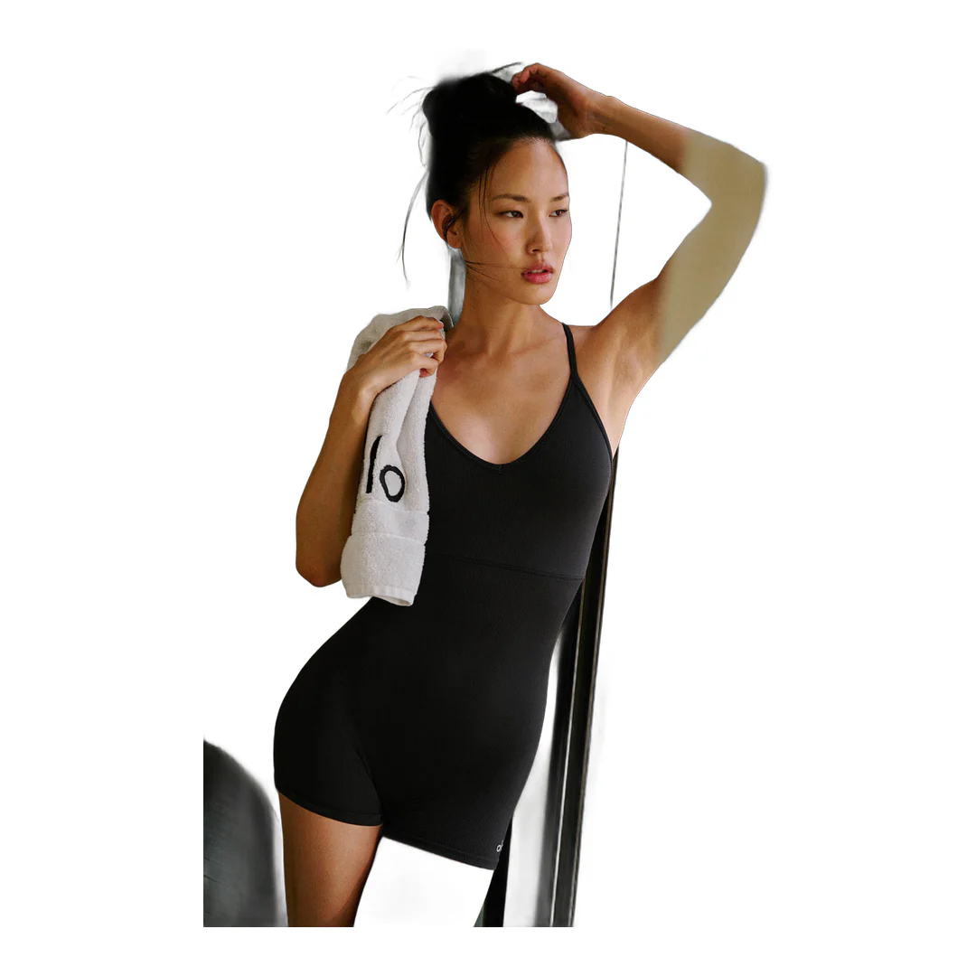 alo Seamless Ribbed Favorite Onesie - Black