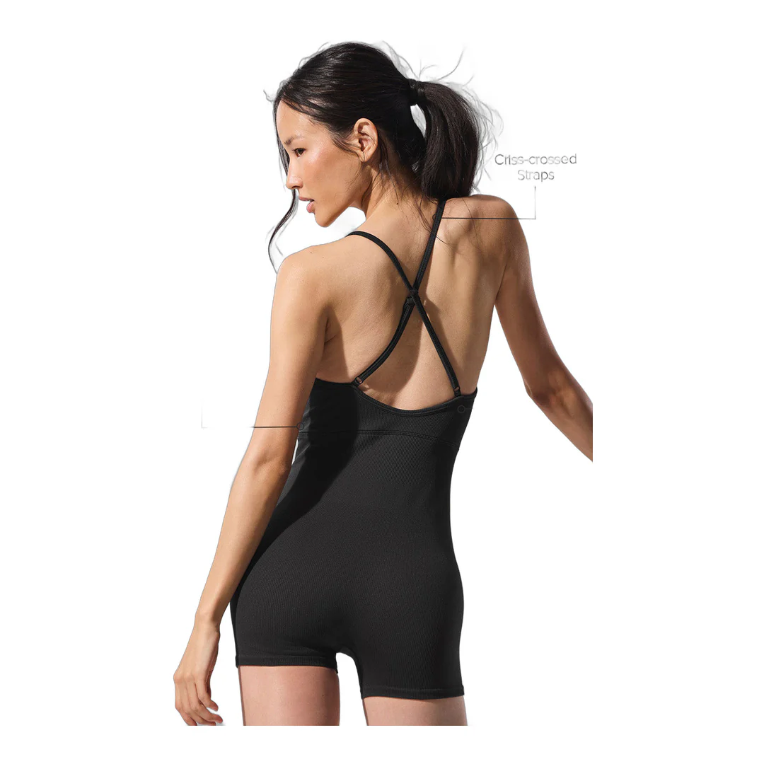 alo Seamless Ribbed Favorite Onesie - Black - Image 2