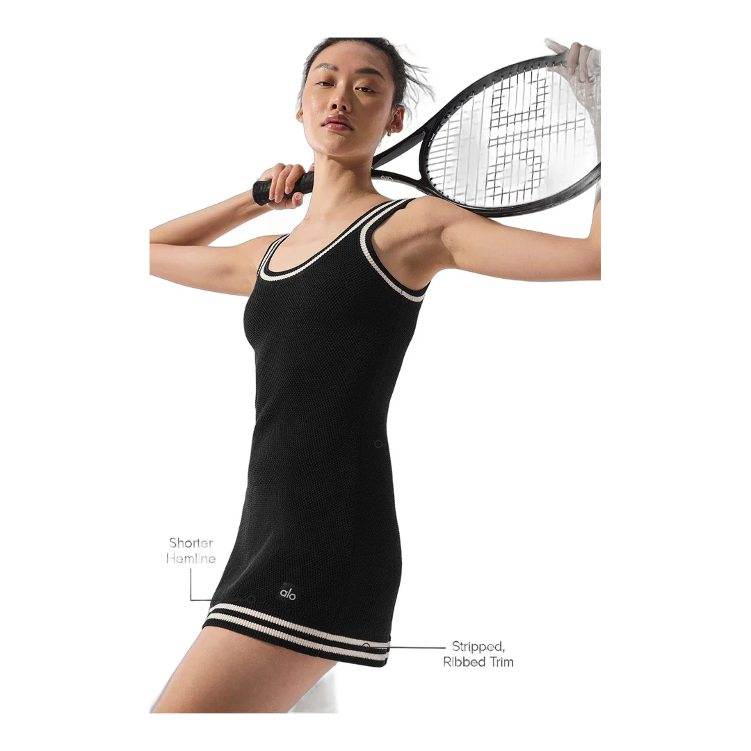 alo Tennis Club Sweater Knit Dress - Black/Ivory - Image 2