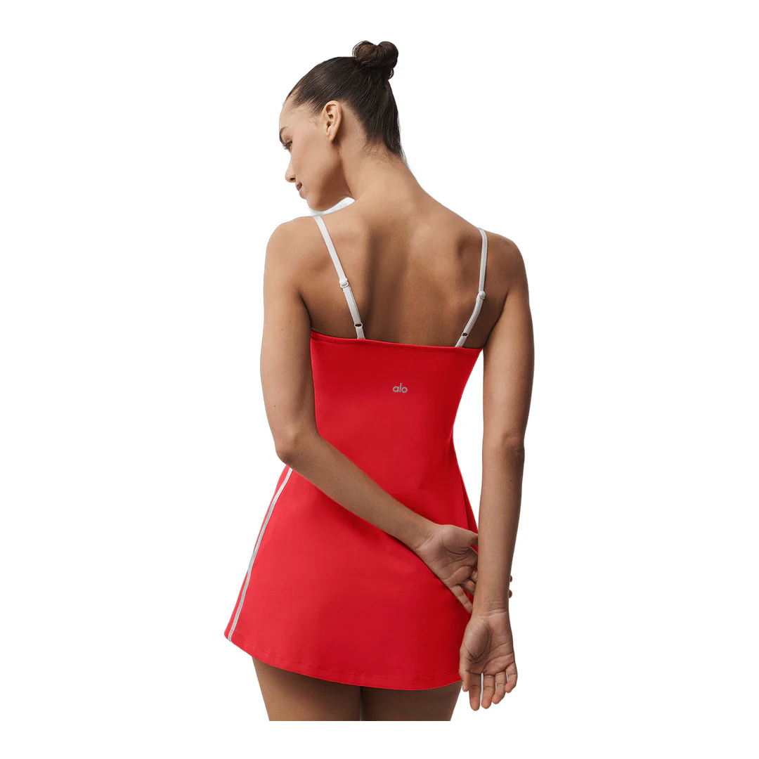 alo Airbrush Streamlined Dress - Bright Red/White - Image 3