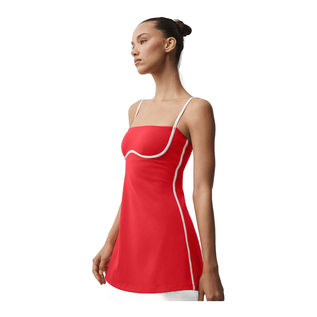 alo Airbrush Streamlined Dress - Bright Red/White - Image 4