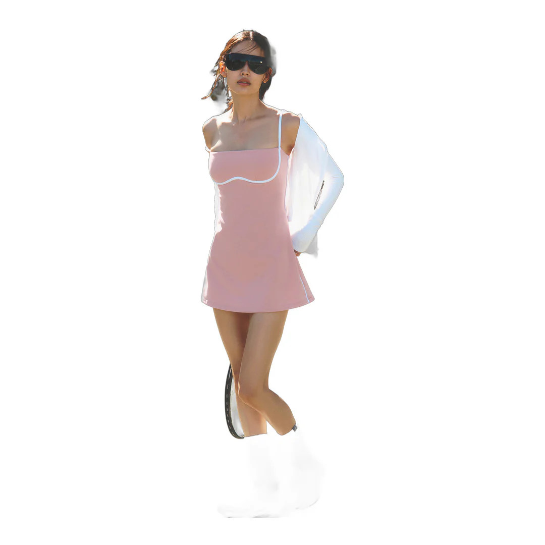 alo Airbrush Streamlined Dress - Vintage Pink/White