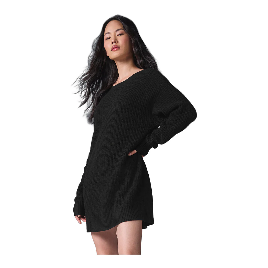 alo Cashmere Plush Waffle Dress - Black
