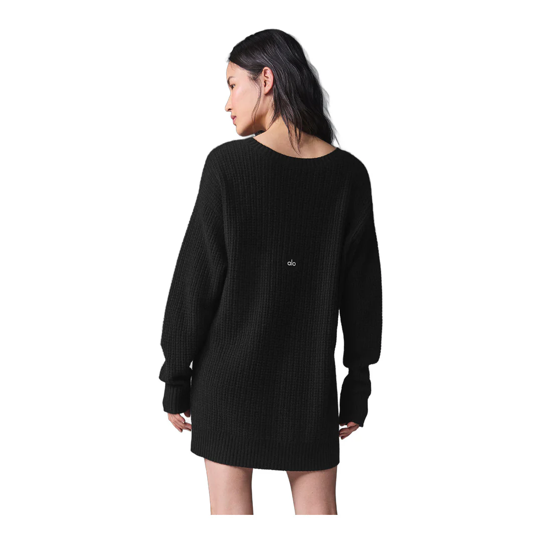 alo Cashmere Plush Waffle Dress - Black - Image 3