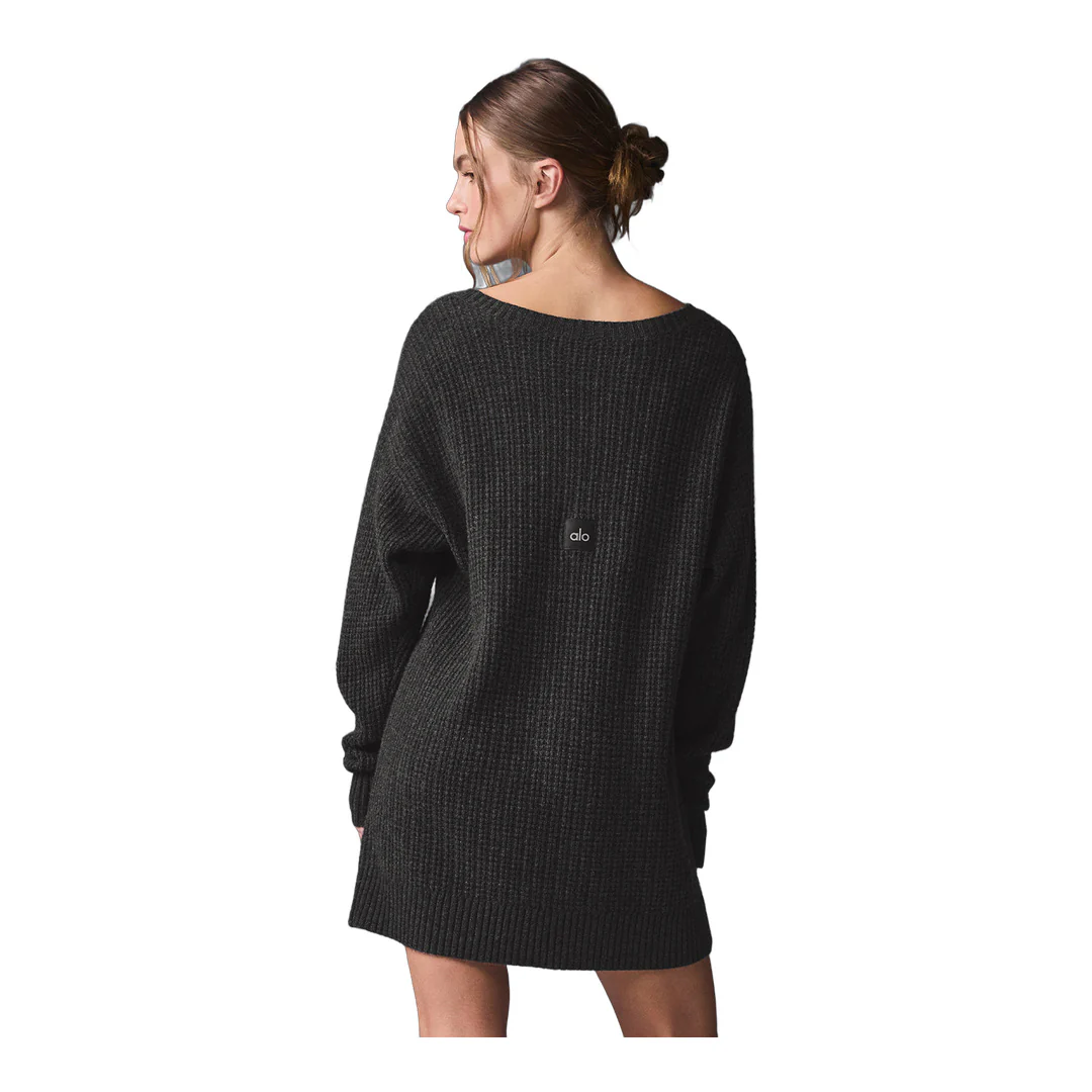 alo Cashmere Plush Waffle Dress - Dark Heather Grey - Image 3
