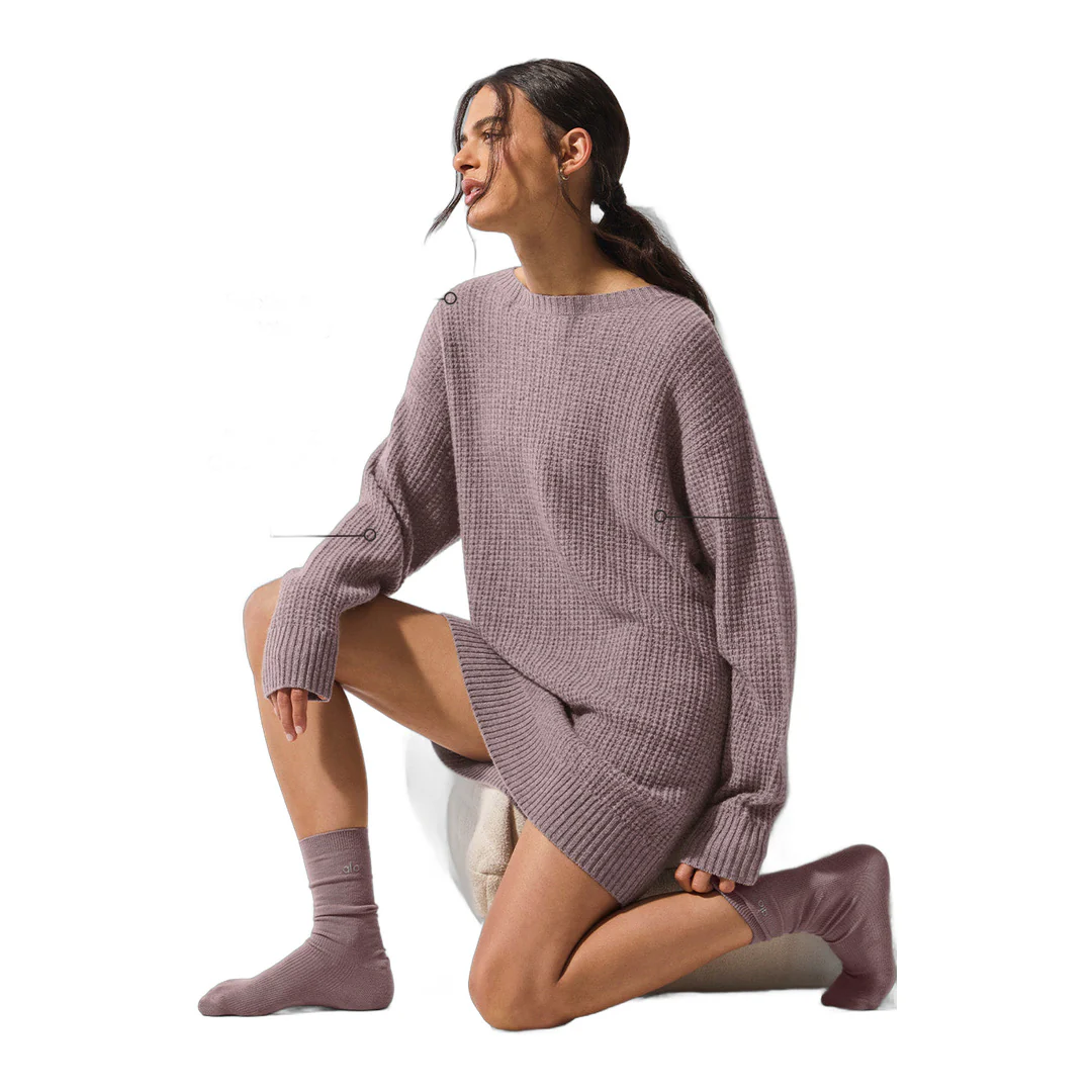 alo Cashmere Plush Waffle Dress - Mushroom Heather - Image 2