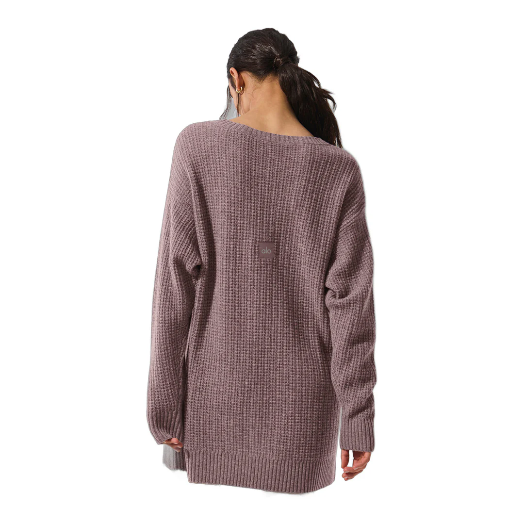 alo Cashmere Plush Waffle Dress - Mushroom Heather - Image 3